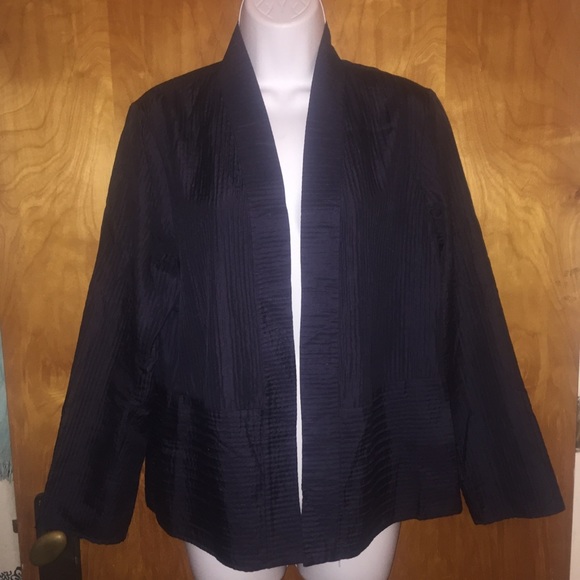 Dark Navy Black Silk & Cotton Eileen Fisher Jacket